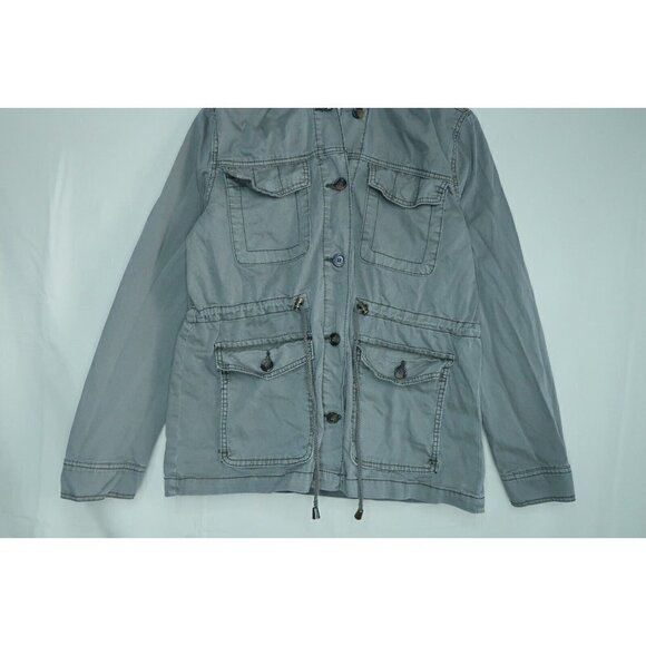 Kensie Jeans Jacket Button Zip Utility Military Green Hooded Women's Size Small - Picture 3 of 8
